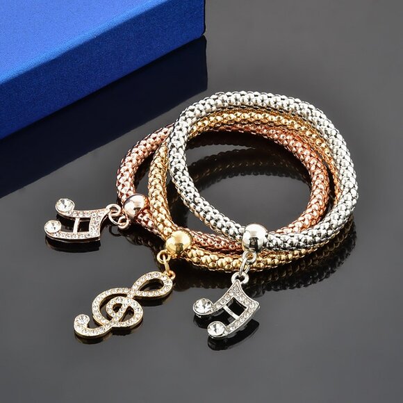 Tri-Tone Musical Charm Bracelet Set – Treble Clef & Notes - Picture 2 of 7